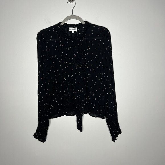 Bella‎ Dahl Top Womens Medium Black Floral Smocked Long Sleeve Tie Front Rayon - Picture 10 of 13